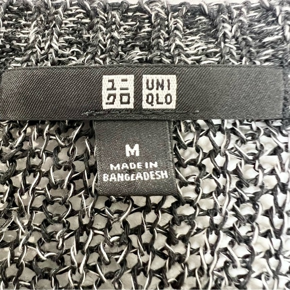 Uniqlo 100% linen open knit black white marl 3/4 sleeve sweater M - Picture 10 of 11